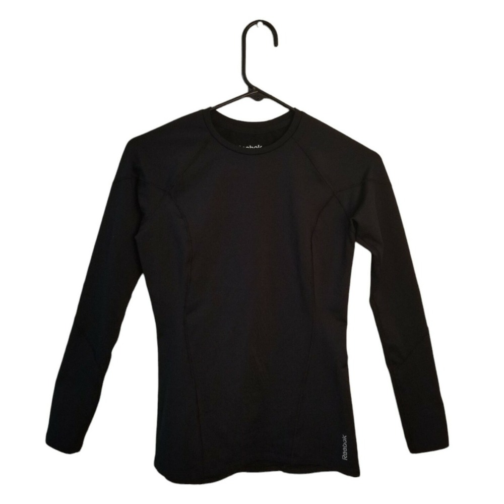 Reebok Long Sleeve Fitted Playwarm Black Shirt Women's Size Small Stretch